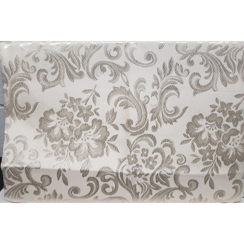 Fabric Tablecloth,60x84"Rectangle,DAMASK FLOWERS ON OFF WHITE/BEIGE,CHARLOTTE,AL